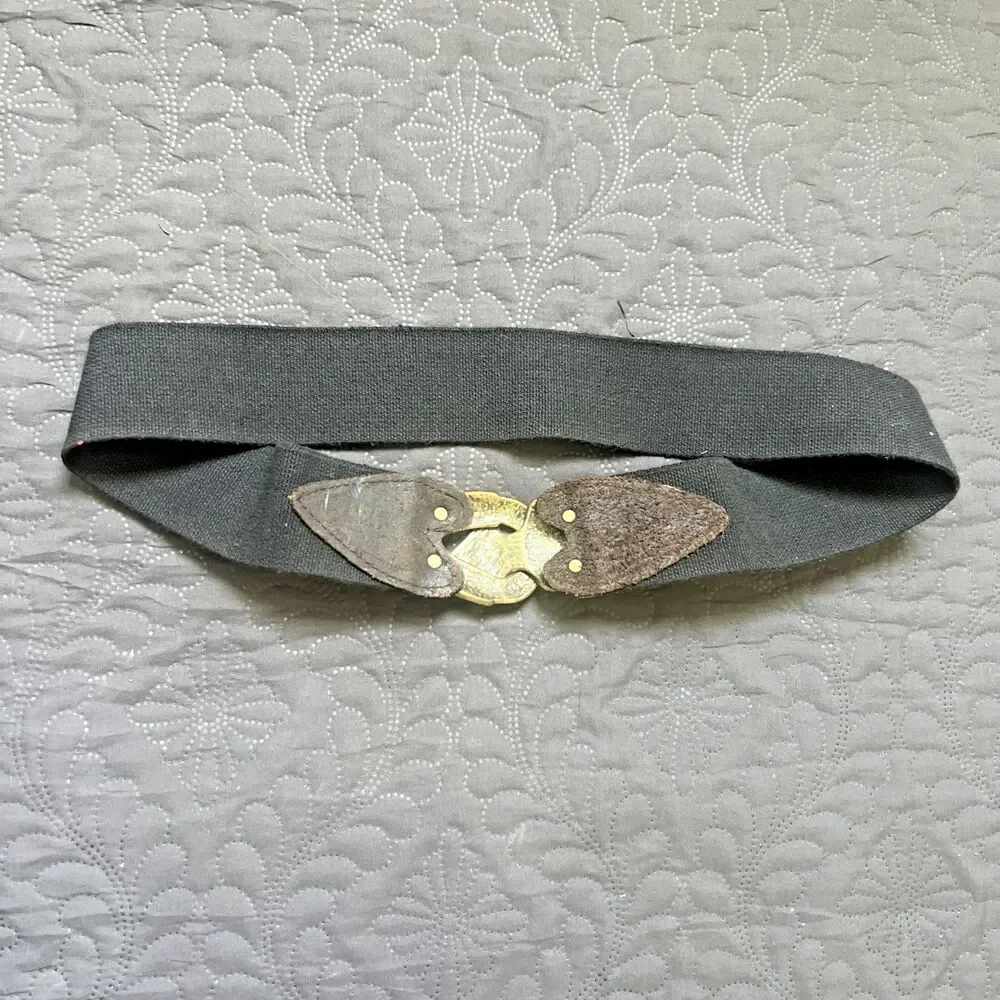 Vintage 1970’s Boho Hippy Black Stretch Belt w/Brass Arrowhead Buckle Indie Chic